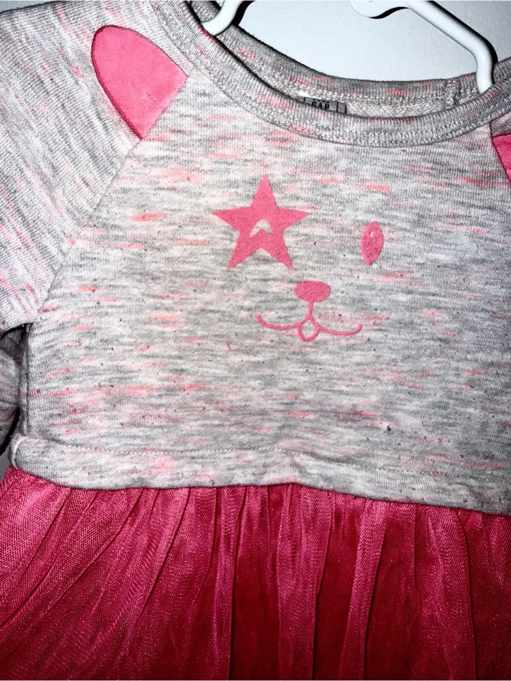 Gap Girls Pink Tulle Sweatshirt Dress - Cute Cat Face